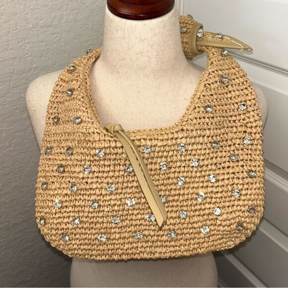 Urban Expressions Studded Embellished Raffia Straw Shoulder Bag - Picture 5 of 11